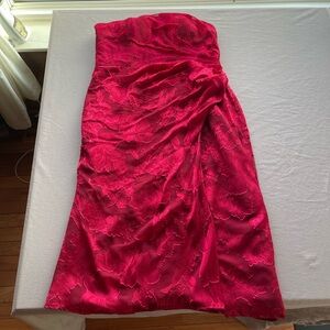 Azazie Atelier Scarlett size 14 Floral Ruby Red Strapless Dress - Midi